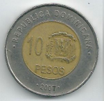 10 песо 2007 г. Доминиканская республика(7) -22 - аверс