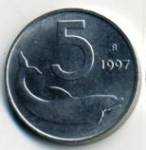 5 лир 1997 г. Италия(10) - 266.5 - аверс