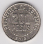 200 песо 2010 г. Колумбия(12) -21.9 - аверс