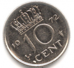 10 центов 1972 г. Нидерланды(15) -250.3 - аверс