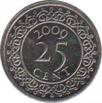 25 центов 2009 г. Суринам(20) -17.3 - аверс