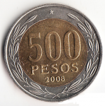 500 песо 2008 г. Чили(25) - 8.5 - аверс