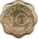 10 центов 1944 г. Шри-Ланка(26) - 54 - аверс