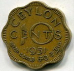 10 центов 1951 г. Шри-Ланка(26) - 54 - аверс