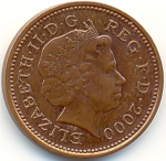 1 пенни 2000 г. Великобритания(5) -1989.8 - реверс
