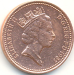 1 пенни 1987 г. Великобритания(5) -1974.6 - реверс