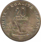 20 франков 2010 г. Джибути(7) -22.7 - аверс