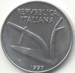 10 лир 1997 г. Италия(10) - 266.5 - реверс