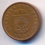2 сантима 2006 г. Латвия(13) - 253.3 - реверс