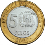 5 песо 2007 г. Доминиканская республика(7) -22 - аверс