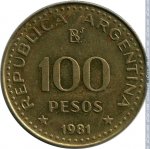 100 песо 1981 г. Аргентина(2) - 1475 - реверс