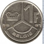 1 франк 1990 г. Бельгия(3) - 465.2 - реверс