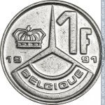 1 франк 1991 г. Бельгия(3) - 465.2 - реверс