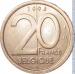  20 франков 1994 г. Бельгия(3) - 465.2 - реверс