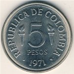 5 песо 1971 г. Колумбия(12) -21.9 - аверс