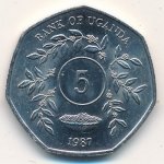 5 шиллингов 1987 г. Уганда(23) - 44.3 - аверс