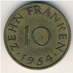 10 франков 1954 г. Саар (18) -20 - аверс