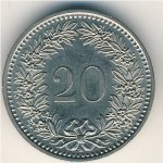 20 раппен 1989 г. Швейцария(25) -71.1 - аверс