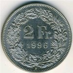 2 франка 1988 г. Швейцария(25) -71.1 - аверс