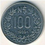 100 песо 1989 г. Уругвай(23) -16.2 - аверс