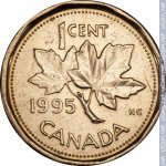 1 цент 1995 г. Канада(11) -241.3 - реверс