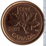 1 цент 2001 г. Канада(11) -241.3 - реверс