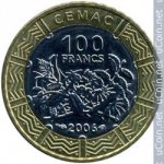 100 франков 2006 г. Центрально-африканская республика (25) - 9.6 - реверс