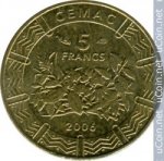 5 франков 2006 г. Центрально-африканская республика (25) - 9.6 - реверс