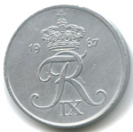1 эре 1967 г. Дания(28) -131.8 - реверс