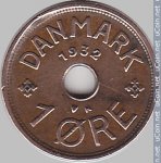 1 эре 1932 г. Дания(28) -131.8 - аверс