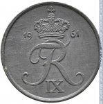 1 эре 1961 г. Дания(28) -131.8 - аверс