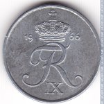1 эре 1966 г. Дания(28) -131.8 - аверс