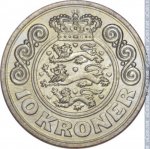 10 крон 1989 г. Дания(28) -131.8 - реверс