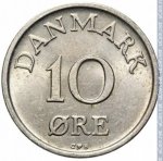 10 эре 1957 г. Дания(28) -131.8 - реверс