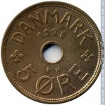 5 эре 1928 г. Дания(28) -131.8 - реверс