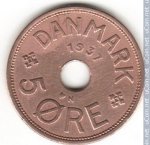 5 эре 1937 г. Дания(28) -131.8 - реверс