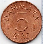 5 эре 1987 г. Дания(28) -131.8 - реверс