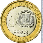 5 песо 2008 г. Доминиканская республика(7) -22 - реверс