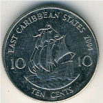 10 центов 2004 г. Восточные Карибские Штаты(Антигуа и Барбуду) -3.2 - аверс