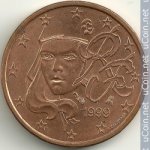 1 цент 1999 г. Франция(24)-  827 - реверс