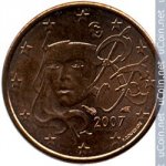 1 цент 2007 г. Франция(24)-  880.5 - реверс