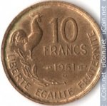 10 франков 1951 г. Франция(24)-  880.5 - аверс