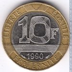 10 франков 1990 г. Франция(24)-  880.5 - реверс