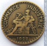 2 франка 1922 г. Франция(24)-  880.5 - реверс