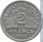 2 франка 1943 г. Франция(24)-  880.5 - аверс