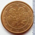 1 цент 2005 г. Германия(6) - 764.6 - реверс