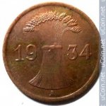 1 пфенниг 1934 г. Германия(6) - 764.6 - реверс