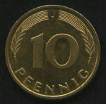 10 пфеннигов 1995 г. Германия(6) - 764.6 - аверс