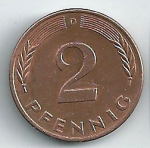 2 пфеннига 1979 г. Германия(6) - 764.6 - аверс