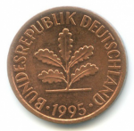 2 пфеннига 1995 г. Германия(6) - 764.6 - реверс